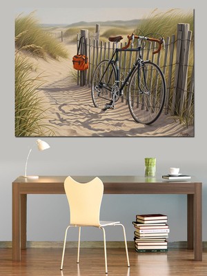 Karizma Tablo Kumsaldaki Bisiklet  Dekoratif Kanvas - Mdf Ahşap Tablo
