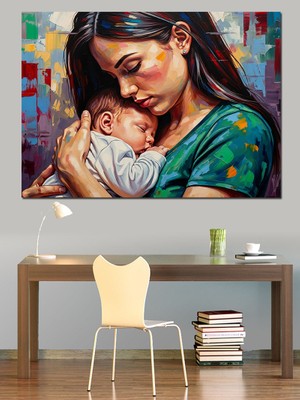 Karizma Tablo Anne ve Bebek Tablosu Dekoratif Kanvas - Mdf Ahşap Tablo