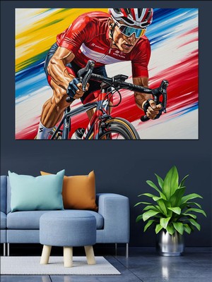 Karizma Tablo Bisiklet Yarışçısı Sporcu Çizimi Dekoratif Kanvas - Mdf Ahşap Tablo