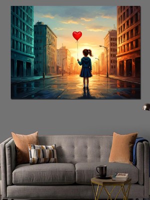 Karizma Tablo Kırmızı Balonlu Kız Sokak Dekoratif Kanvas - Mdf Ahşap Tablo