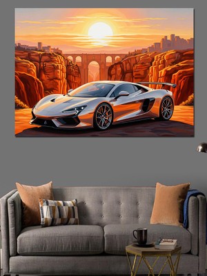 Artmeg Turuncu Spor Araba Manzara Dekoratif Kanvas - Mdf Ahşap Tablo