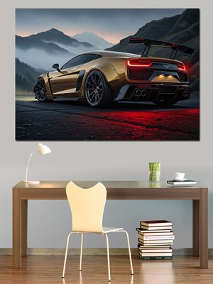 Artmeg Gün Batımı Spor Araba Dekoratif Kanvas - Mdf Ahşap Tablo