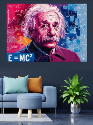 Artmeg Albert Einstein Renkli Portre Dekoratif Kanvas - Mdf Ahşap Tablo