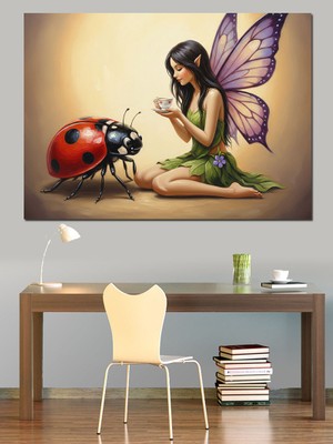 Artmeg Uğur Böceği ve Peri Dekoratif Kanvas - Mdf Ahşap Tablo