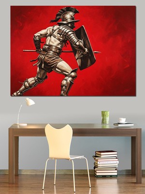 Artmeg Savaşan Romalı Gladyatör Resmi Dekoratif Kanvas - Mdf Ahşap Tablo