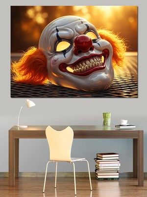 Artmeg Korkunç Palyaço Maskesi Çizimi Dekoratif Kanvas - Mdf Ahşap Tablo