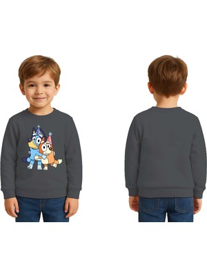 Sedirli Unisex Bluey Baskılı Çocuk Swaetshirt 3 Iplik Şardonlu