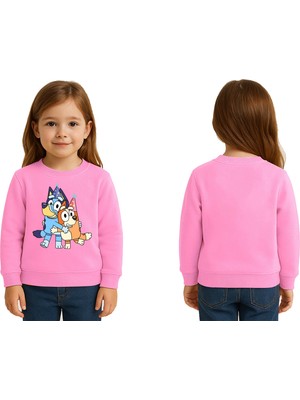 Sedirli Unisex Bluey Baskılı Çocuk Swaetshirt 3 Iplik Şardonlu