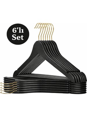 Widea 6’lı Siyah Elbise Askısı – Gold Kancalı