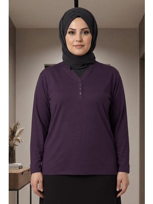 Pıtırcık Cimariva Kadın Neval Büyük Beden V Yaka Taşlı Mürdüm Bluz