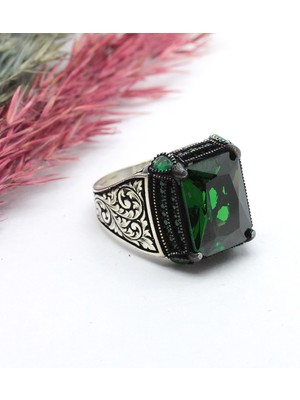 Canka Yeşil Taşlı 925 Ayar Gümüş Erkek Yüzük