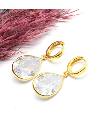 Canka Altın Kaplama Kristal  Kesim Gümüş Küpe