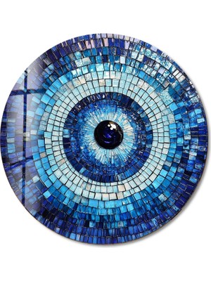 Myphotostation Mavi Mozaik Nazar Boncuğu Yuvarlak Kırılmaz Cam Duvar Tablosu, Ev Dekorasyonu