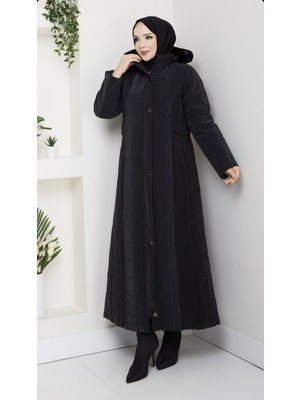 Mualla Kadın Büyük Beden Nova Kumaş Tam Boy Astarlı Kapitone Mont