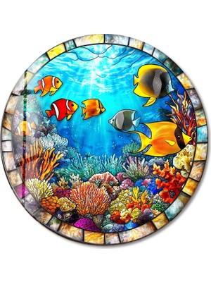 Myphotostation Rustik Ahşap Dokulu Yuvarlak Cam Tablo Temperli Uv Baskı Duvar Tablosu Modern Dekor