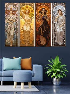 Artmeg Art Nouveau Kadınlar Paneli Dekoratif Kanvas - Mdf Ahşap Tablo