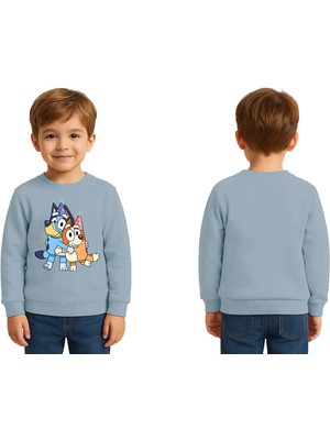 Sedirli Unisex Bluey Baskılı Çocuk Swaetshirt 3 Iplik Şardonlu
