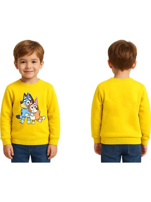 Sedirli Unisex Bluey Baskılı Çocuk Swaetshirt 3 Iplik Şardonlu