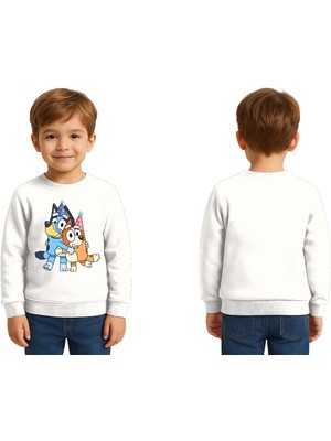 Sedirli Unisex Bluey Baskılı Çocuk Swaetshirt 3 Iplik Şardonlu