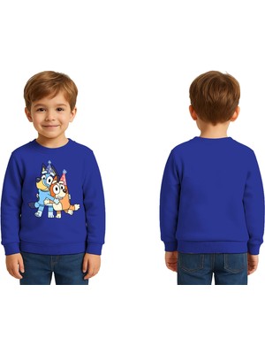 Sedirli Unisex Bluey Baskılı Çocuk Swaetshirt 3 Iplik Şardonlu