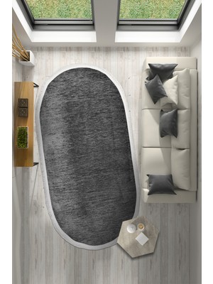 Dekozer Azra Oval Antrasit Halı | Yıkanabilir, Kaymaz Taban, Yumuşak Dokulu Antre ve Mutfak Kilimi