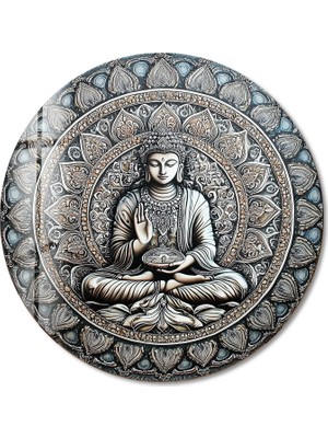 Myphotostation Mandala Buda Yuvarlak Modern Cam Tablo Temperli Uv Baskı Duvar Tablosu