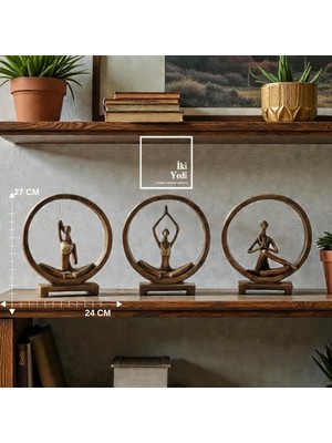 İki Yedi Konsept Yoga Yapan Kadınlar 3'lü Dekoratif Obje Seti Meditasyon Dekoru Ev Ofis Egzersiz Spor Konsept Hediye