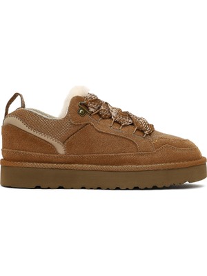Derimod Kadın Camel Bağcıklı Kalın Tabanlı Tüylü Süet Deri Teddy Sneaker 25WFD492010