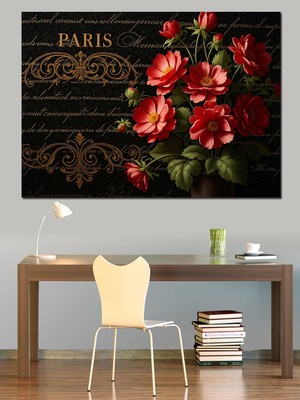 Artmeg Paris Yazılı Kırmızı Güller Dekoratif Kanvas - Mdf Ahşap Tablo