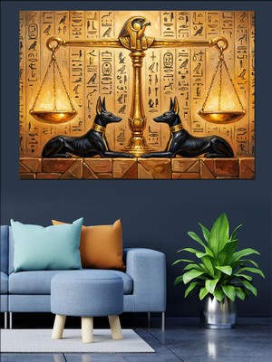 Artmeg Mısır Temalı Adalet Terazisi Dekoratif Kanvas - Mdf Ahşap Tablo