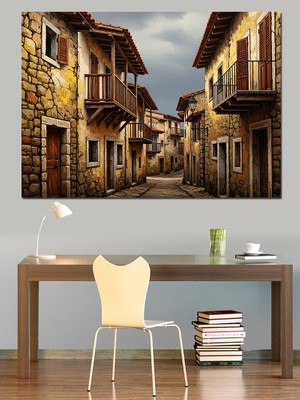 Artmeg Tarihi Taş Sokak Manzarası Dekoratif Kanvas - Mdf Ahşap Tablo