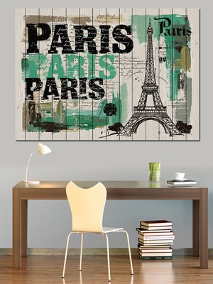 Paris Eyfel Kulesi Yazısı Dekoratif Kanvas - Mdf Ahşap Tablo