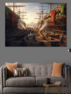 Tarihi Tersane Gemi Yapımı Dekoratif Kanvas - Mdf Ahşap Tablo