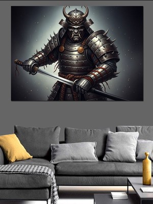 Artmeg Zırhlı Japon Samuray Savaşçısı Dekoratif Kanvas - Mdf Ahşap Tablo