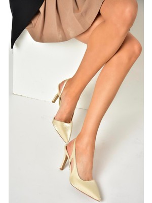 Fox Shoes U404589404 Altın Kumaş Ince Topuklu Kadın Ayakkabı