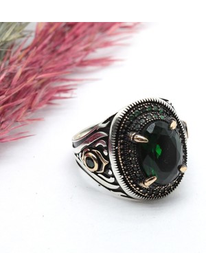 Canka Yeşil Taşlı 925 Ayar Gümüş Erkek Yüzük