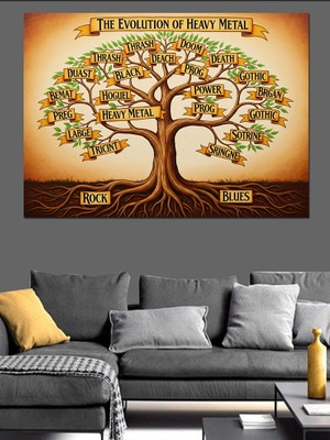 Metal Music Soy Ağacı Dekoratif Kanvas - Mdf Ahşap Tablo
