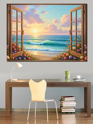 Artmeg Denize Açılan Pencere Manzarası Dekoratif Kanvas - Mdf Ahşap Tablo
