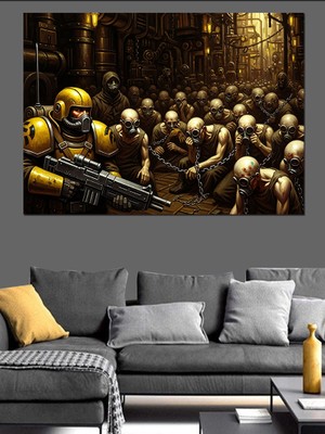 Artmeg Sarı Zırhlı Bilimkurgu Askerleri Dekoratif Kanvas - Mdf Ahşap Tablo