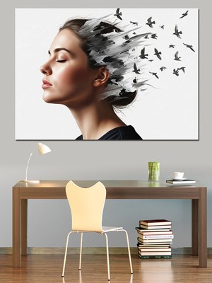Artmeg Kuş Saçlı Kadın  Dekoratif Kanvas - Mdf Ahşap Tablo