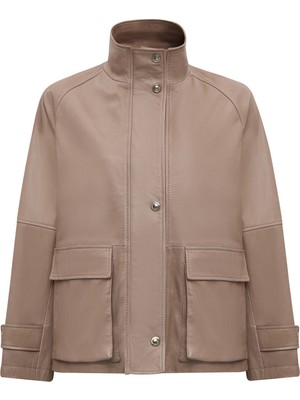 Derimod Fancy Kadın Bej Devrik Yaka Oversize Deri Mont 25WGD5625VE