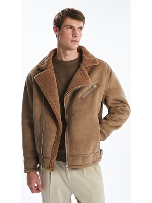 LC Waikiki Vision Bej Standart Kalıp Kürk Yaka Süet Erkek Mont