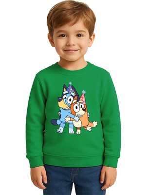 Sedirli Unisex Bluey Baskılı Çocuk Swaetshirt 3 Iplik Şardonlu