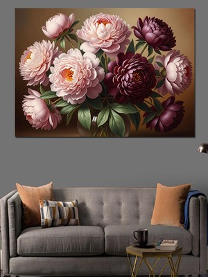 Artmeg Pembe Şakayık Çiçek Buketi Dekoratif Kanvas - Mdf Ahşap Tablo