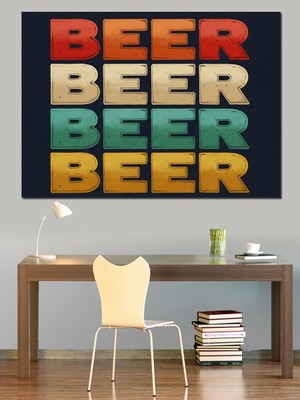 Bira Yazılı Retro Poster Dekoratif Kanvas - Mdf Ahşap Tablo