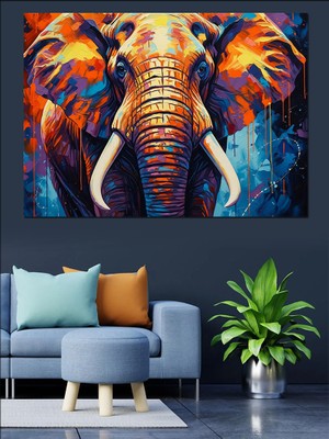 Soyut Renkli Fil Çizimi Dekoratif Kanvas - Mdf Ahşap Tablo