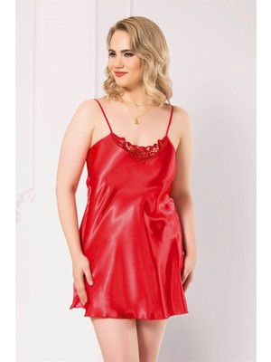 Çamaşır Kenti Arias Closet Büyük Beden Kırmızı Kısa Saten Gecelik