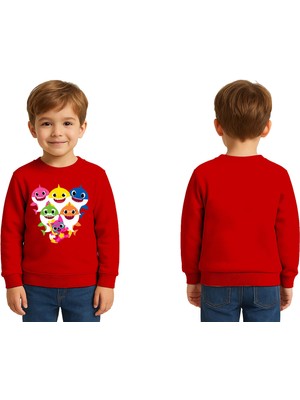 Sedirli Unisex Baby Shark Baskılı Çocuk Swaetshirt 3 Iplik Şardonlu