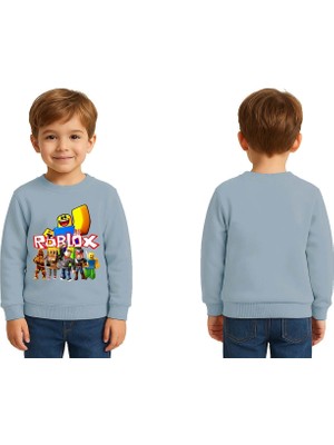 Sedirli Unisex Roblox Baskılı Çocuk Swaetshirt 3 Iplik Şardonlu