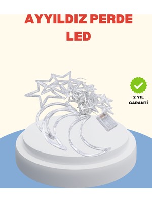 Sbusshop Pilli Çalışan Yıldız Ay Perde LED Işık 2 Modlu Dekorasyon - SB001M-47Z0Q4